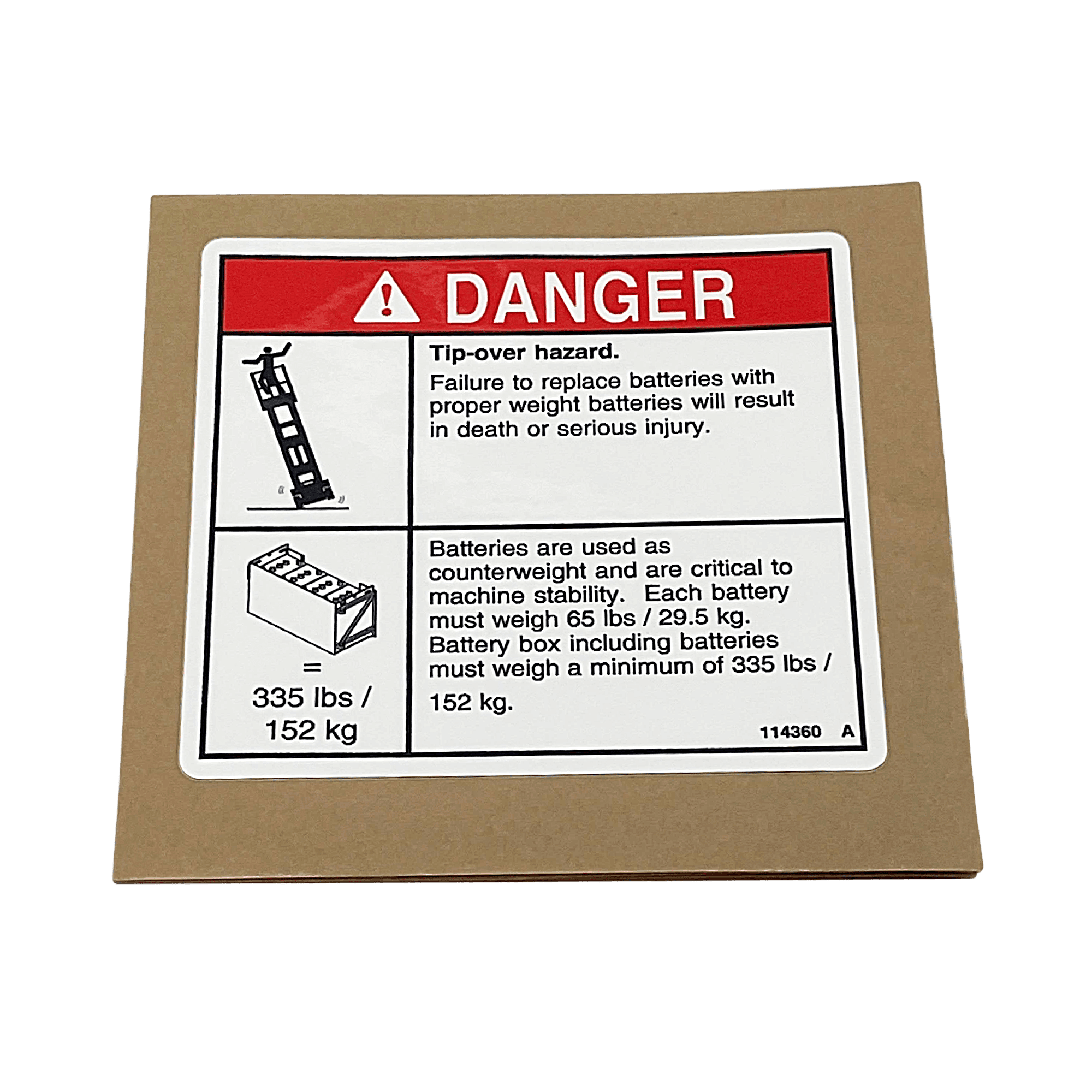 Genie Decal, Danger-Tip-Over, Batt 114360GT | Genie Parts Catalog