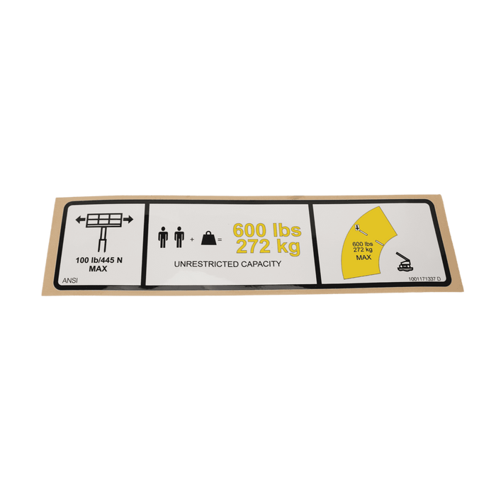 JLG ANSI Warning Max Cap Decal 1001171337