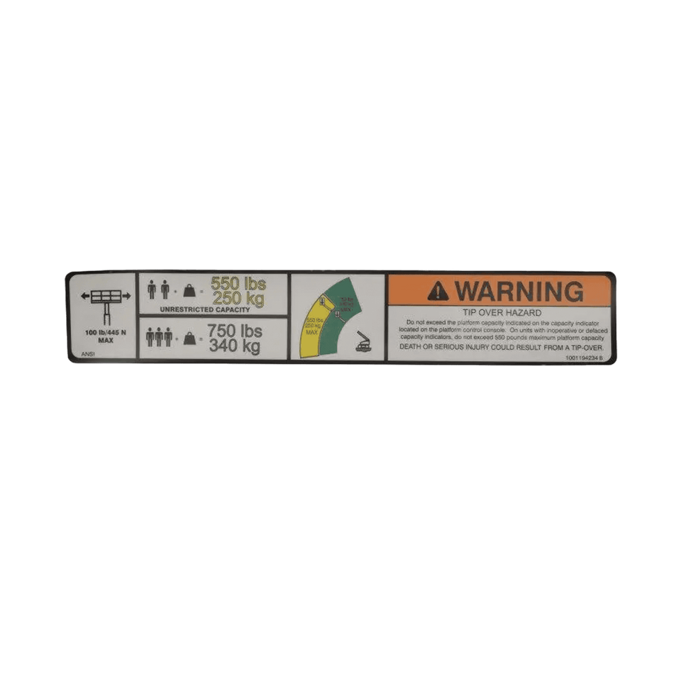 JLG Warning Max Cap. Decal (ANSI) 1001194234