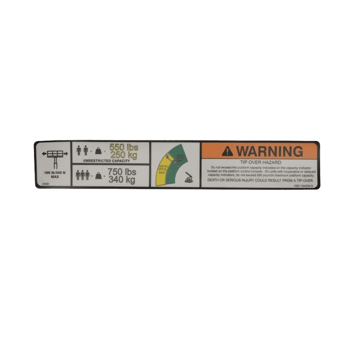 JLG Warning Max Cap. Decal (ANSI) 1001194234