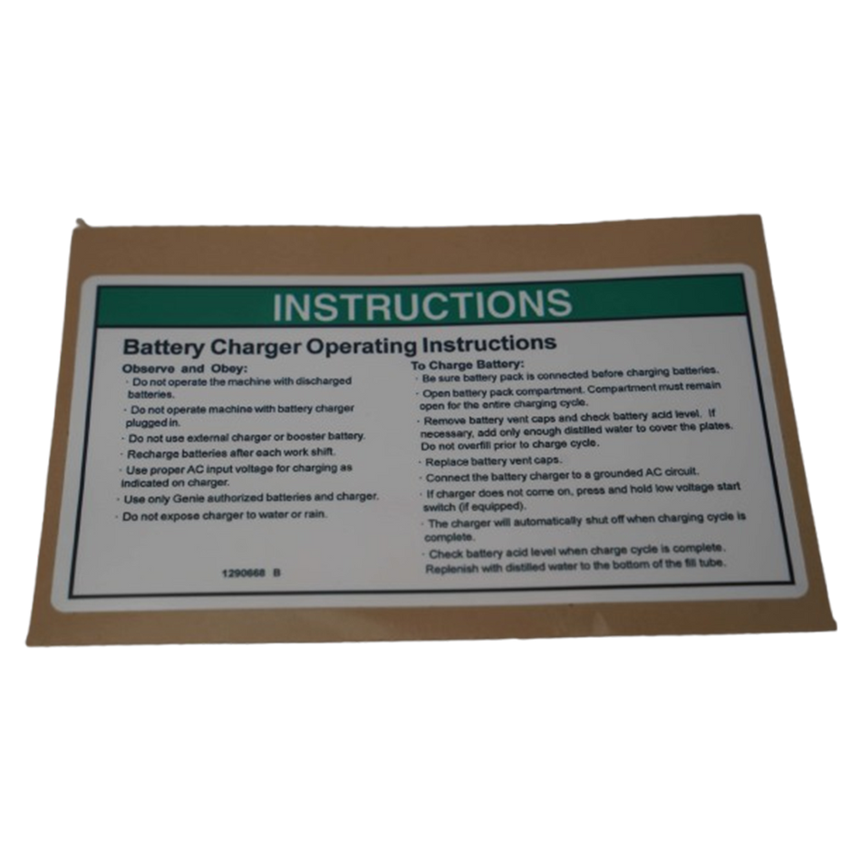 Genie Instructions Decal 1290668GT