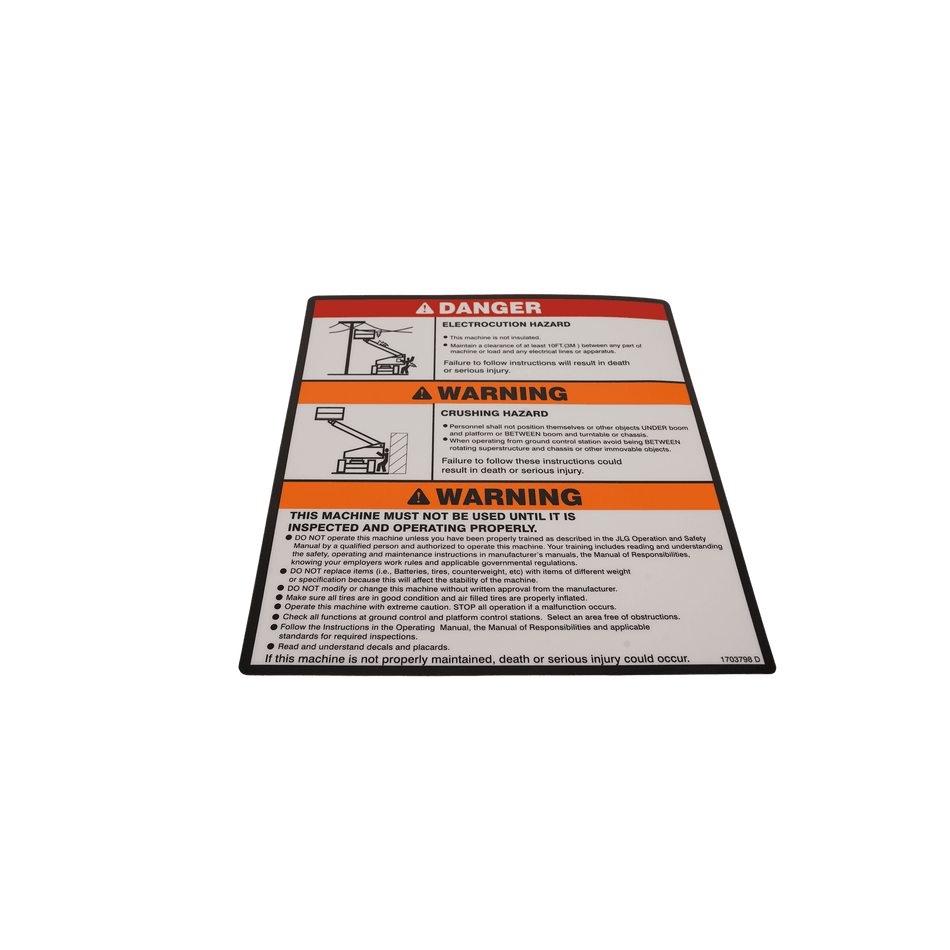 JLG Decal, Warning Danger Mtb 1703798