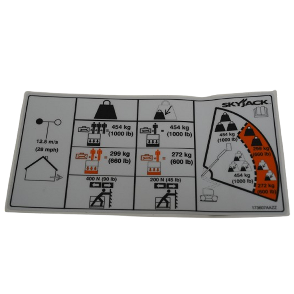 Skyjack Dual Capacity 1000/660/600 Label 173607