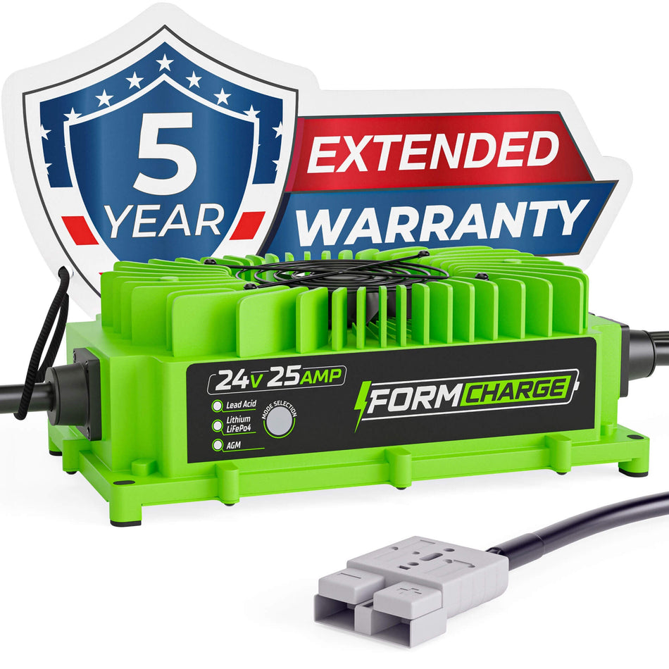 24 Volt Battery Charger for Forklift, Electric Pallet Jack, Floor Scrubber - 24V 25A Lithium, LiFePO4, Lead Acid, AGM