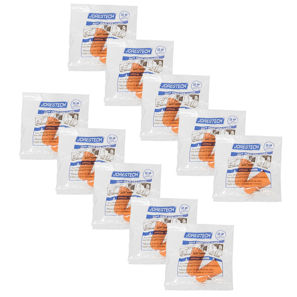 Jorestech 32dB NRR Soft Foam Earplugs – 10 Pairs