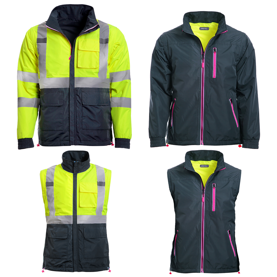 Jorestech 4 in 1 Hi-Vis Reversible Safety Jacket with Removable Sleeves - PinkFit Collection