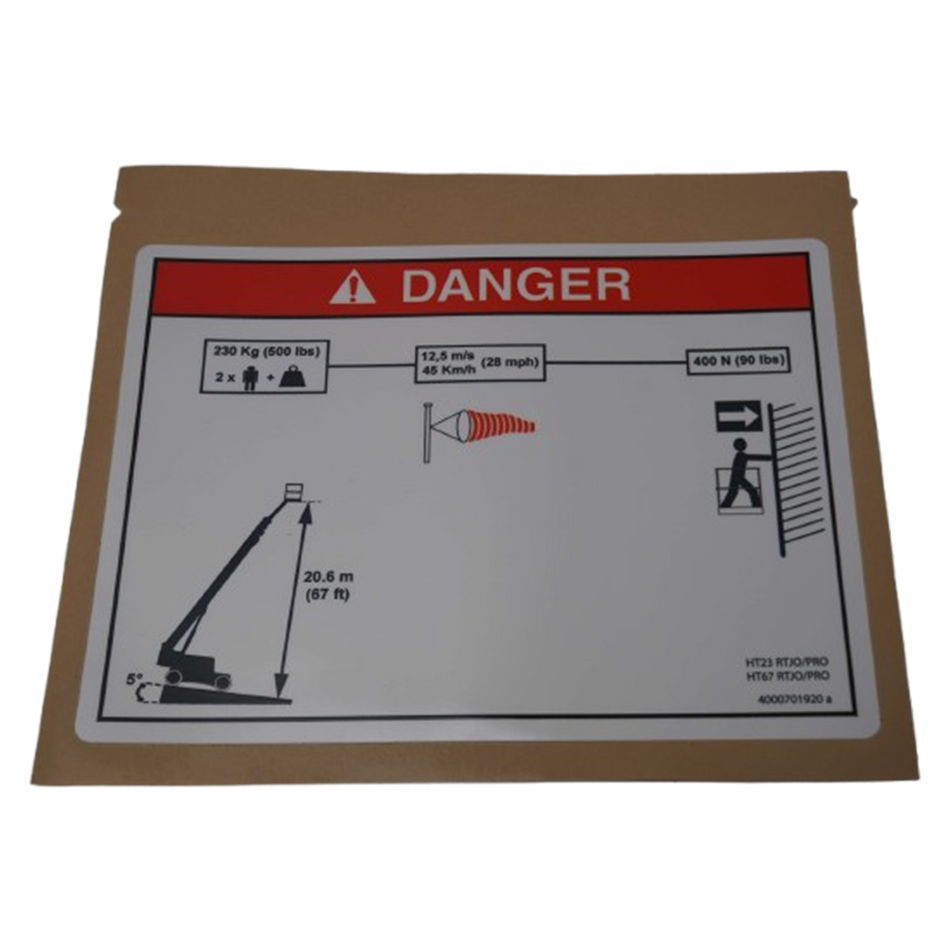Haulotte Decal - Capacity - Single Load 4000701920