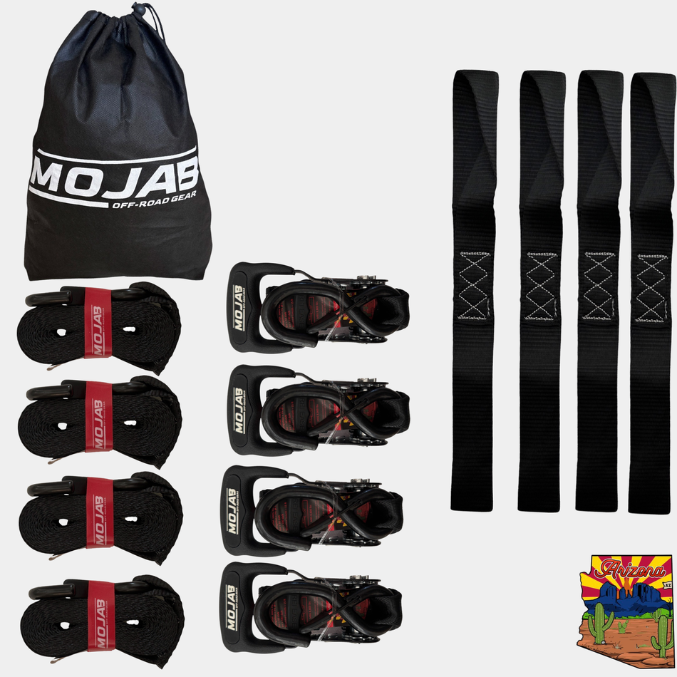 MOJAB 1.6" x 15' Ratchet Tie-Down Set  (Pack of 4), Closed Hook