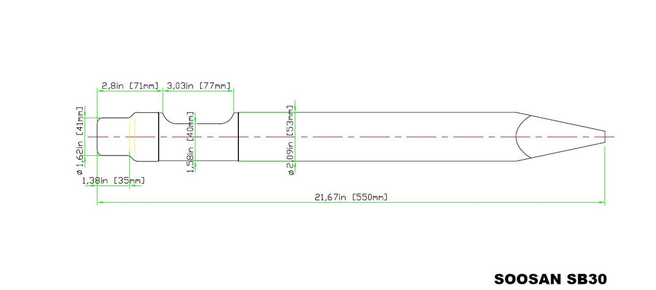 KB Diesel Breaker Bit Chisel Point Hydraulic Jack Hammer Concrete Cement for Soosan SB30