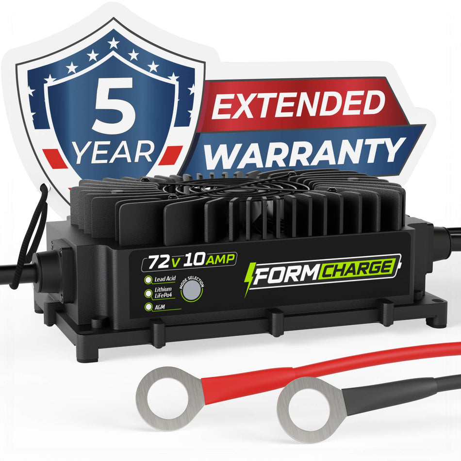 FORM Charge 72V 10A Lithium Golf Cart Charger - Waterproof Design - 87.6 Volt Output Smart Charger for Lithium, LiFePO4, Lead Acid, AGM