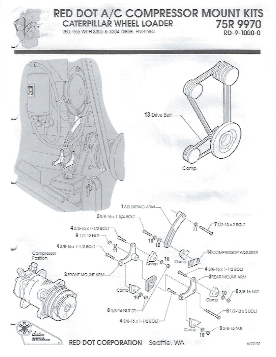 AC Compressor Mount Kit for Caterpillar 3304 and 3306 Engines 75R9970
