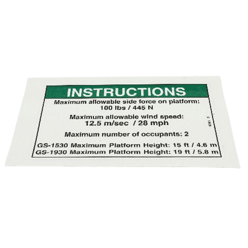 Genie Instructions Decal 82565GT