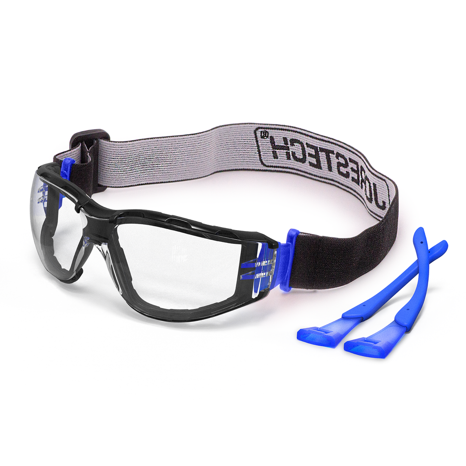 Jorestech Anti-Fog Safety Glasses Convertible to Goggles with Removable Foam Seal, Temples & Headband