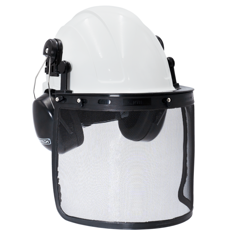 Jorestech Safety Cap-Style Helmet System with Iron Mesh Face Shield and Earmuffs Black