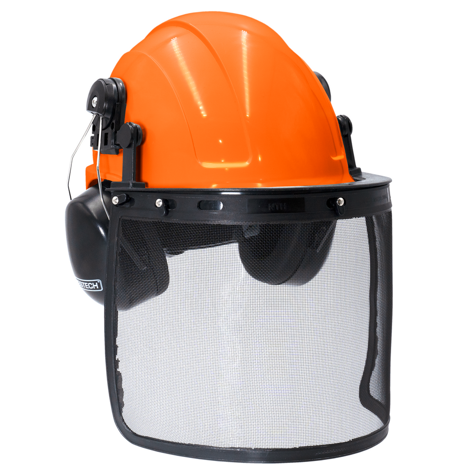 Jorestech Safety Cap-Style Helmet System with Iron Mesh Face Shield and Earmuffs Black