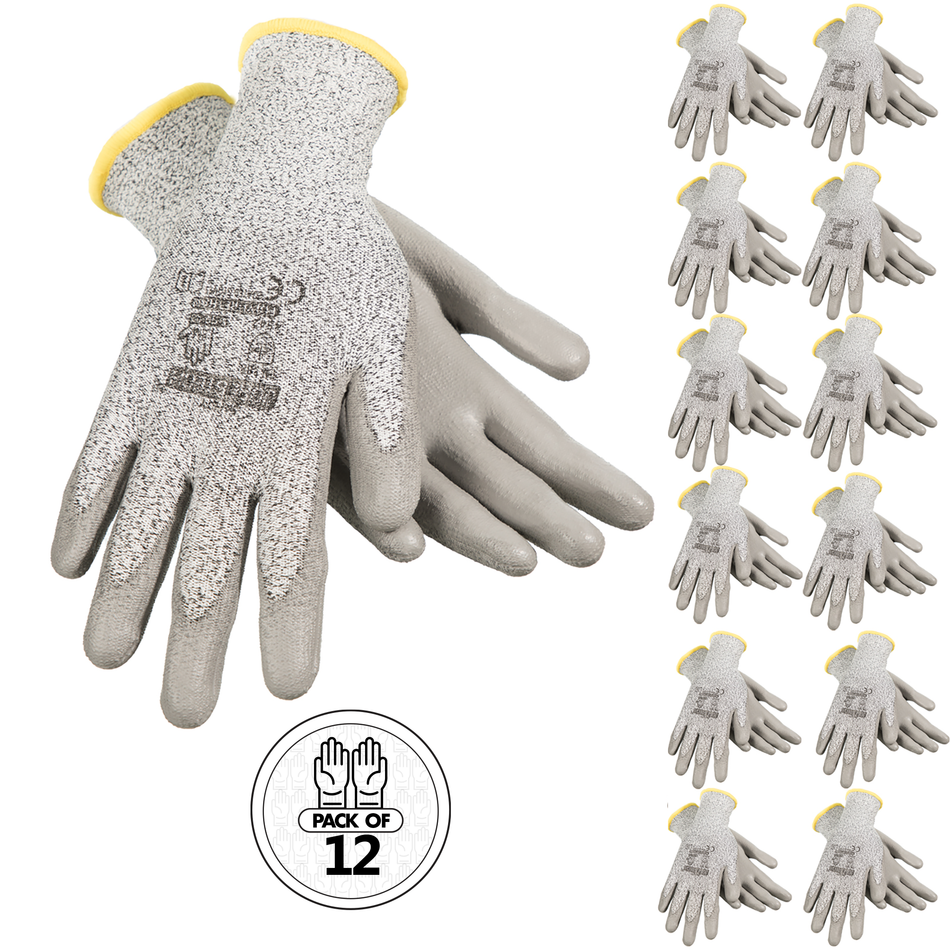 Jorestech Cut-Resistant Safety Work Gloves with Polyurethane Dipped Palms - Pack of 12