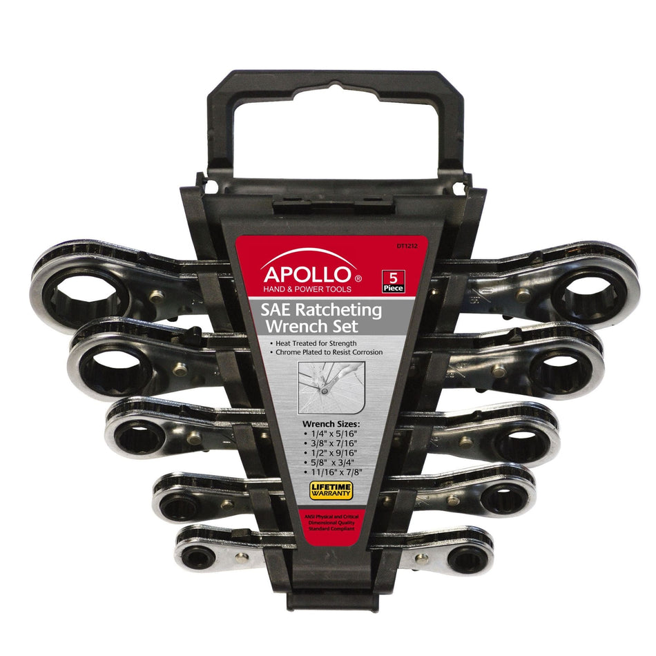 Apollo Tools 5 Piece SAE Ratcheting Wrench Set - DT1212