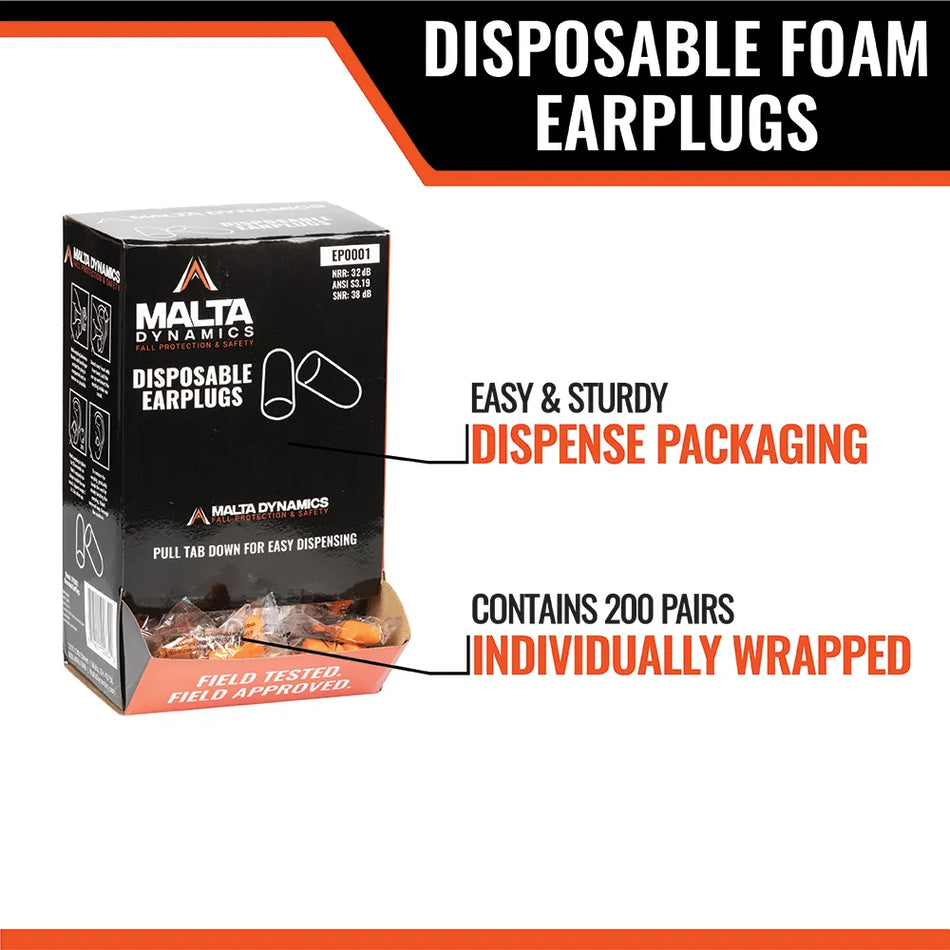 Malta Dynamics Disposable Earplugs (200 PACK)