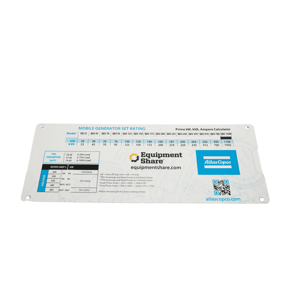 Atlas Copco Mobile Generator Set Rating, Motor Starting Rating Slide Rule ESGENRULER001
