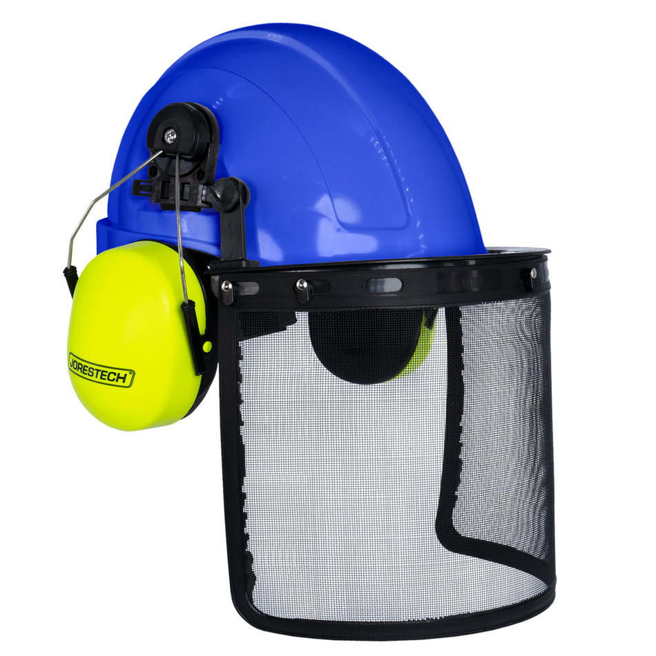 Jorestech Safety Cap-Style Helmet System with Iron Mesh Face Shield and Earmuffs Lime