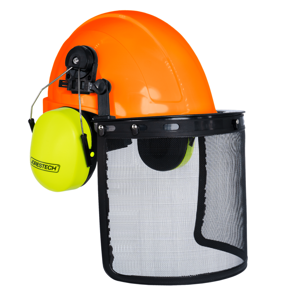 Jorestech Safety Cap-Style Helmet System with Iron Mesh Face Shield and Earmuffs Lime