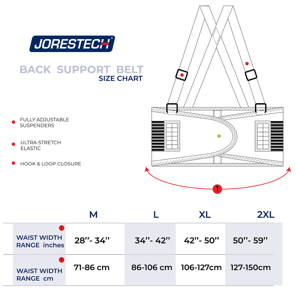 Jorestech Hi-Vis Adjustable Back Support Belt with Suspenders and Reflective Strips