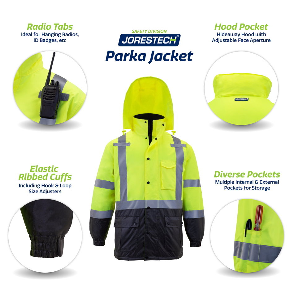 Jorestech Hi-Vis Parka Safety Jacket with Reflective Stripes