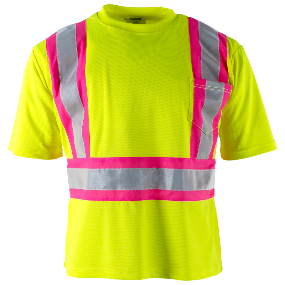 Jorestech Hi-Vis Reflective Two Tone Safety Shirt with Pink Strips