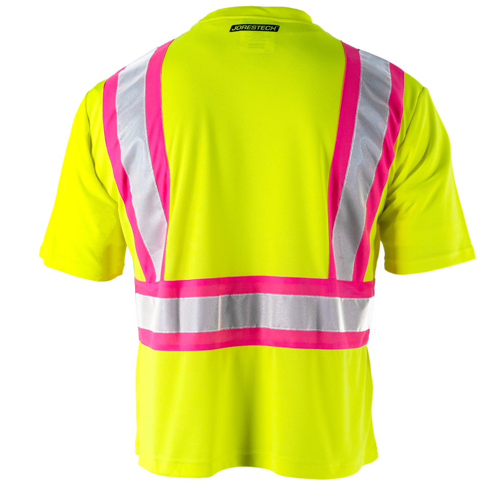 Jorestech Hi-Vis Reflective Two Tone Safety Shirt with Pink Strips
