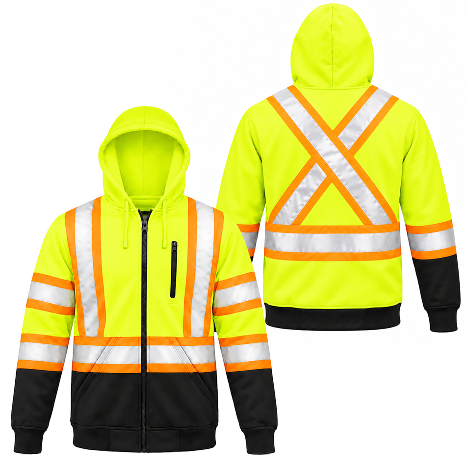Jorestech Hi-Vis Two Tone Yellow/Black Safety Hooded Sweatshirt with Reflective Stripes