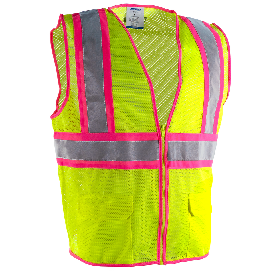 Jorestech Hi Vis Mesh Safety Vest with Pink Contrasting Strips and Reflective Tapes