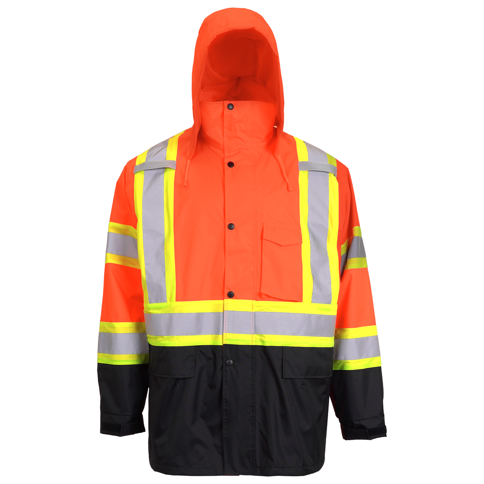 Jorestech Hi Vis Two Tone Safety Rain Jacket With X Reflective Stripes