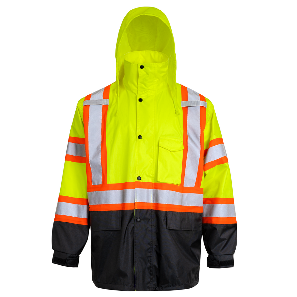 Jorestech Hi Vis Two Tone Safety Rain Jacket With X Reflective Stripes
