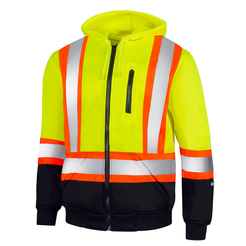 Jorestech Hi-Vis Two Tone Yellow/Black Safety Hooded Sweatshirt with Reflective Stripes