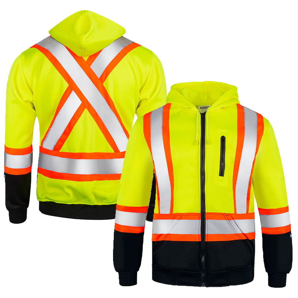 Jorestech Hi-Vis Two Tone Yellow/Black Safety Hooded Sweatshirt with Reflective Stripes