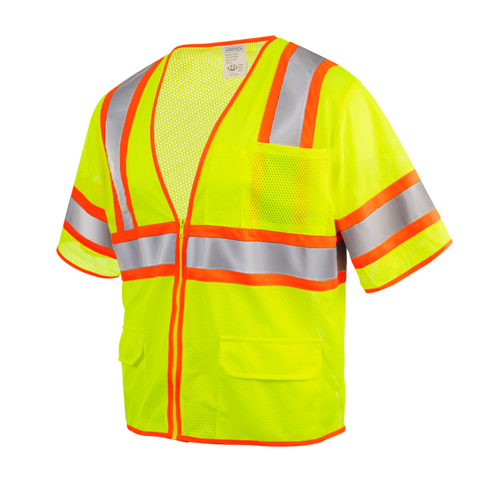 Jorestech Hi-Vis Two Toned Mesh Sleeved Safety Vest with 2” Reflective Strips and Pockets