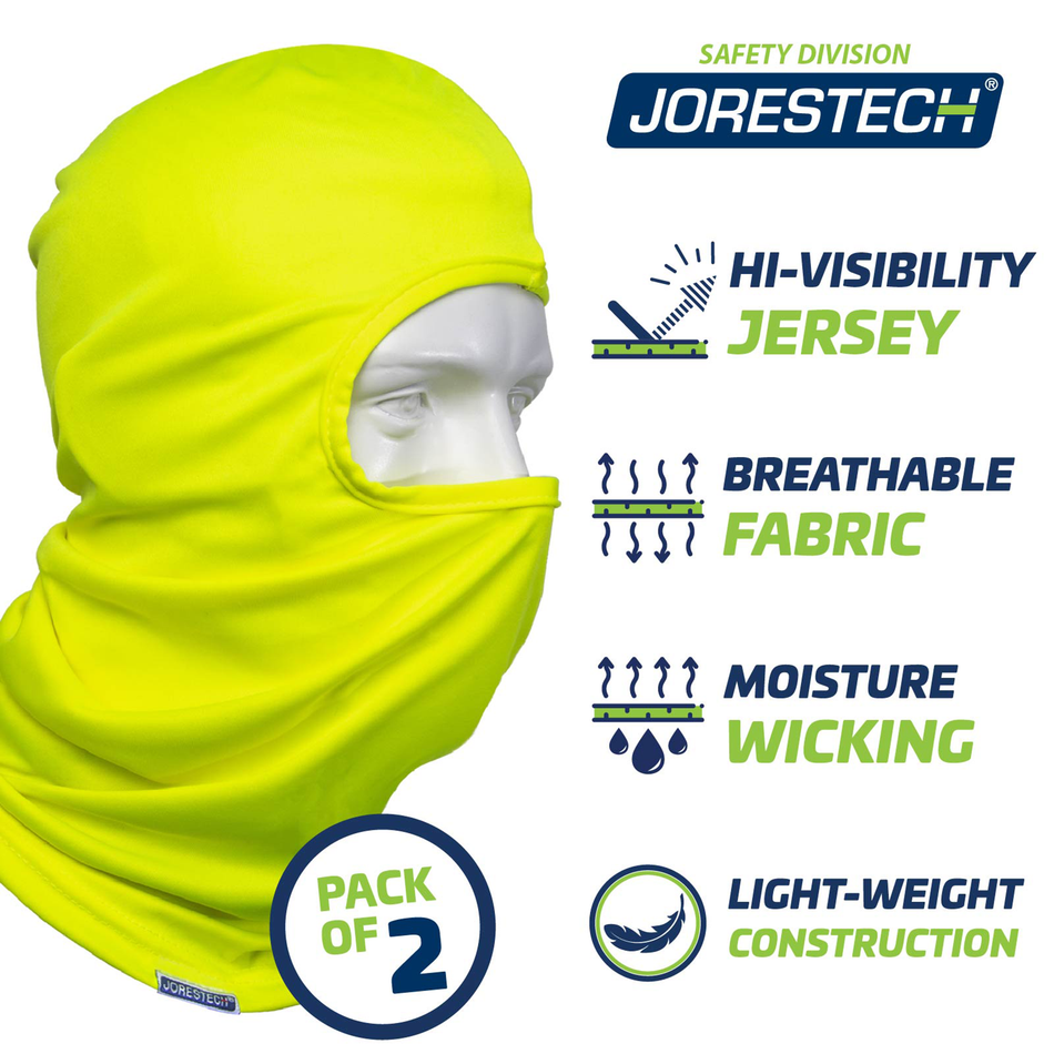 Jorestech Hi-Vis Yellow Balaclava Mask - Pack of 2