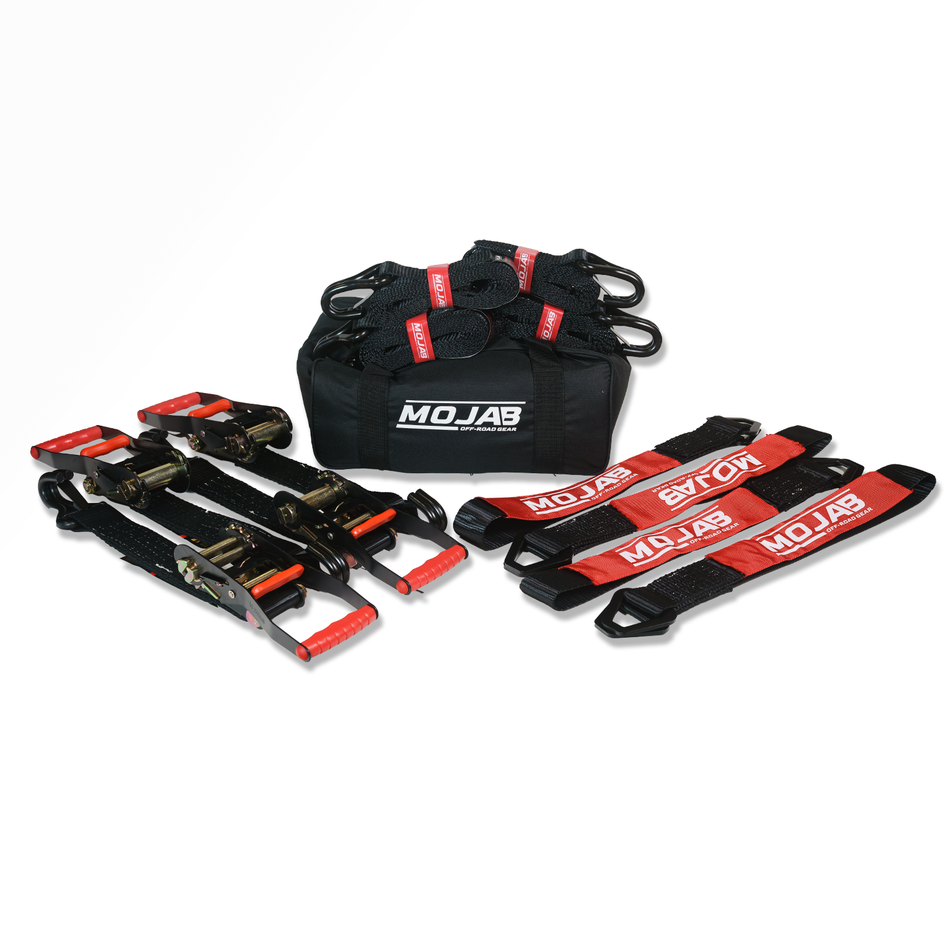 MOJAB 2" x 10' Ratchet Tie-Down (Closed hook) and 2'' x 39'' Axle Tie-Down Set (Pack of 4)