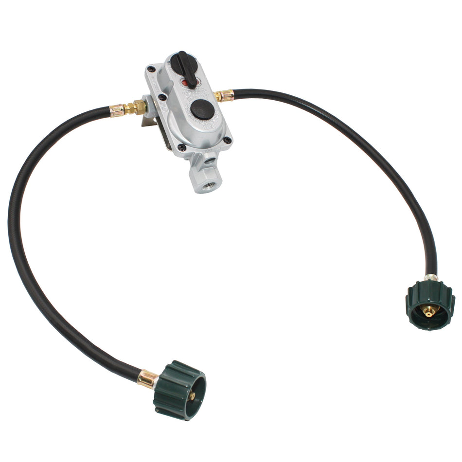 Flame King 2-Stage Auto Changeover LP Propane Gas Regulator with Two 18-inch Pigtails for RVs, Vans, Trailers
