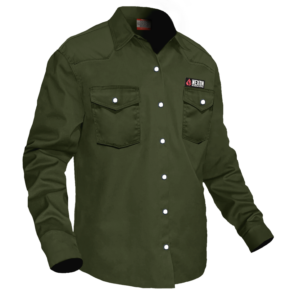 Nexon FR Shirt Military Green With Pearl Snap Buttons