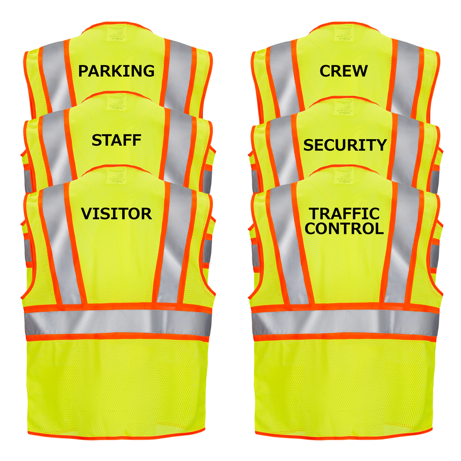Jorestech Printed Hi-Vis Two Toned Mesh Safety Vest with 2” Reflective Strips and Pockets - Lime