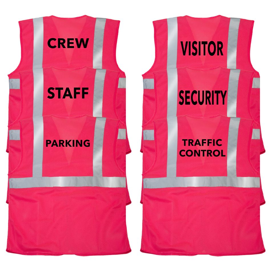 Jorestech Printed Hi-Vis Mesh Safety Vest with 2” Reflective Strips and Pocket - PinkFit Collection
