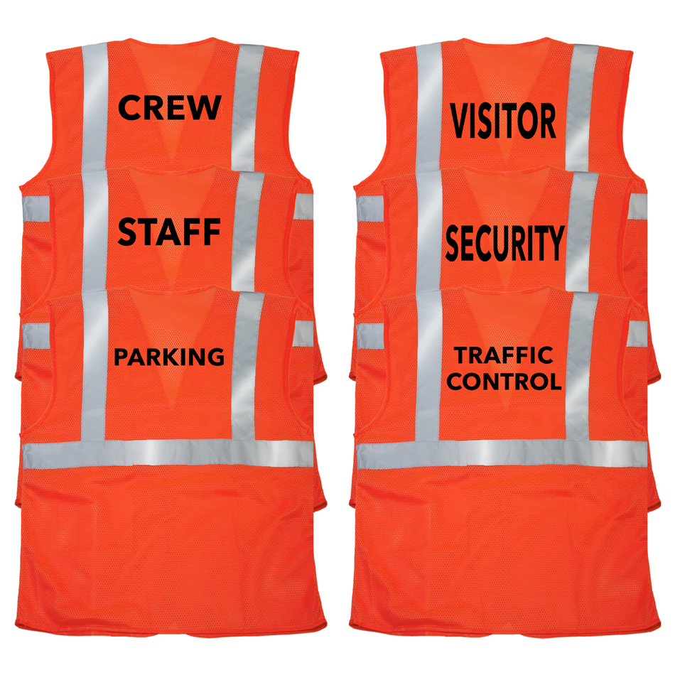 Jorestech Printed Hi-Vis Mesh Safety Vest with 2” Reflective Strips and Pocket - Orange