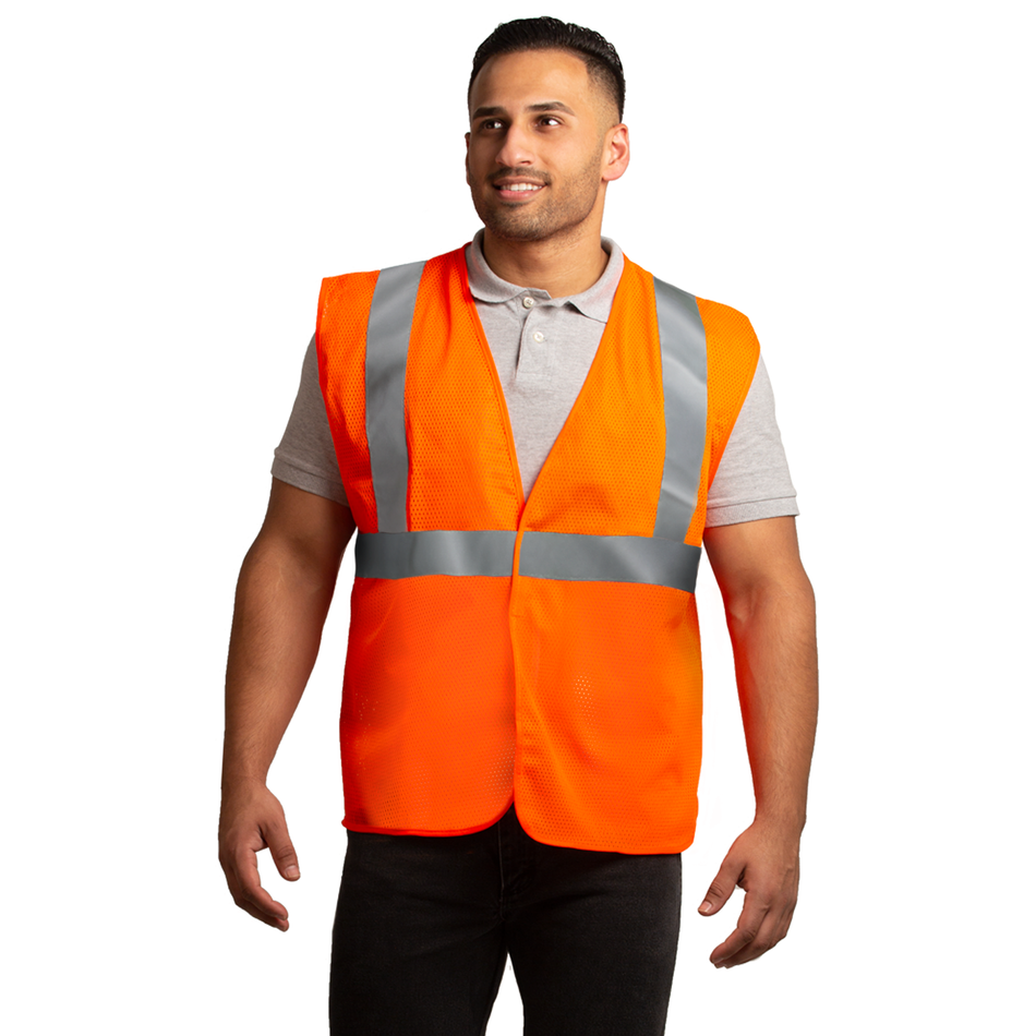 Jorestech Printed Hi-Vis Mesh Safety Vest with 2” Reflective Strips and Pocket - Orange