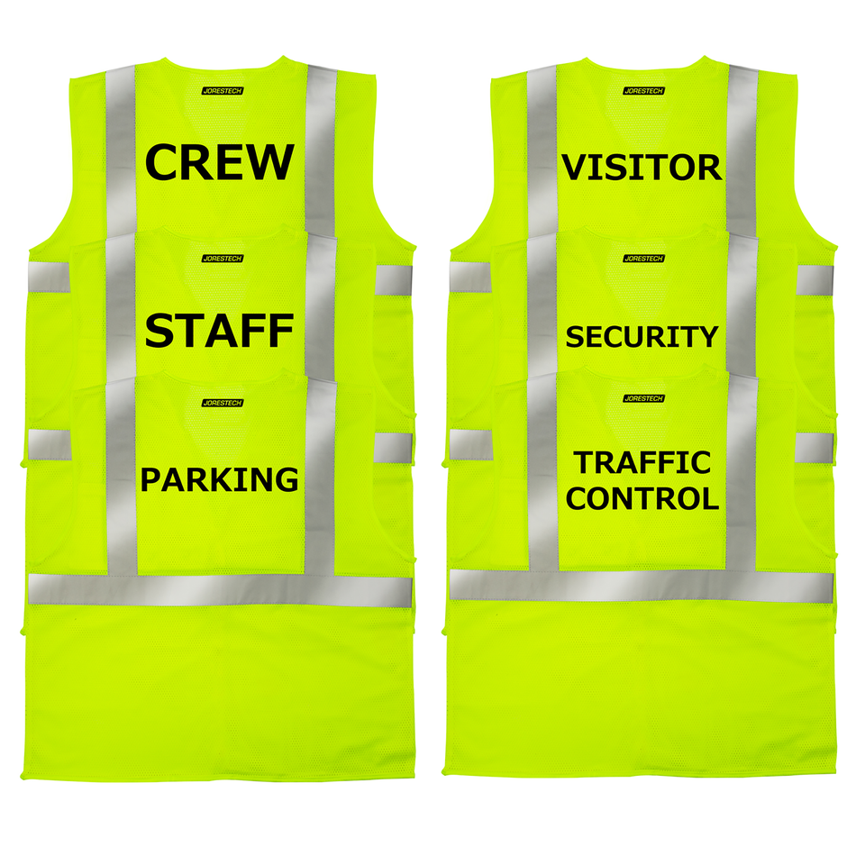Jorestech Printed Hi-Vis Mesh Safety Vest with 2” Reflective Strips and Pocket - Lime