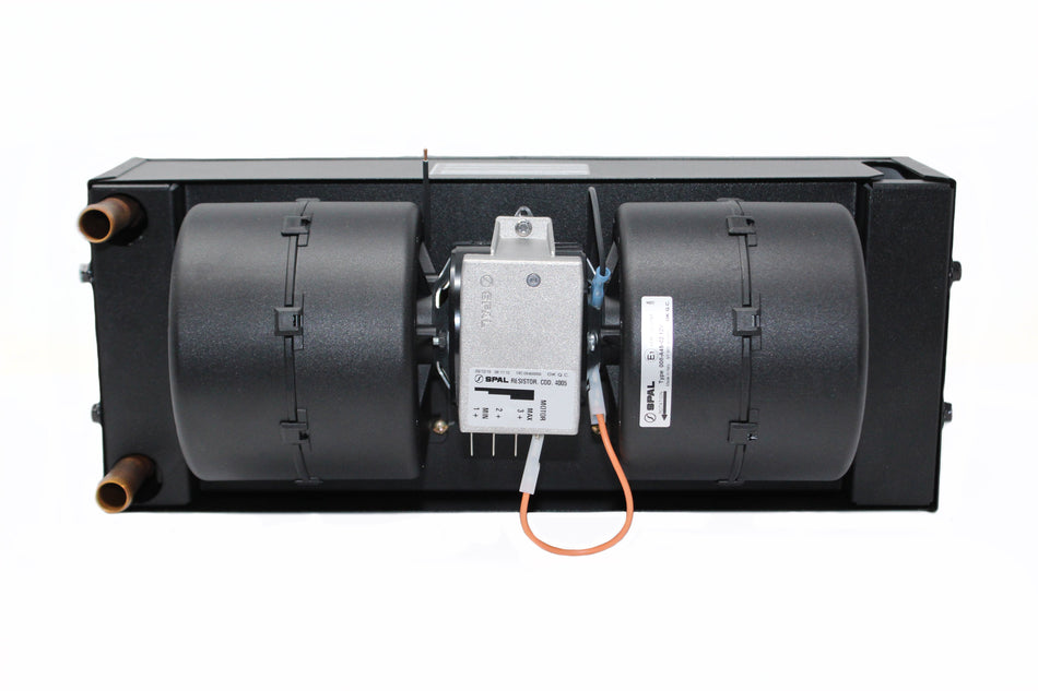 Red Dot Heater Unit 12v Double Fan with Rear Exit Connections R-295-0P