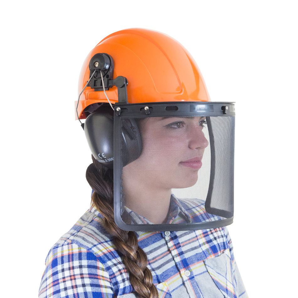 Jorestech Safety Cap-Style Helmet System with Iron Mesh Face Shield and Earmuffs Black