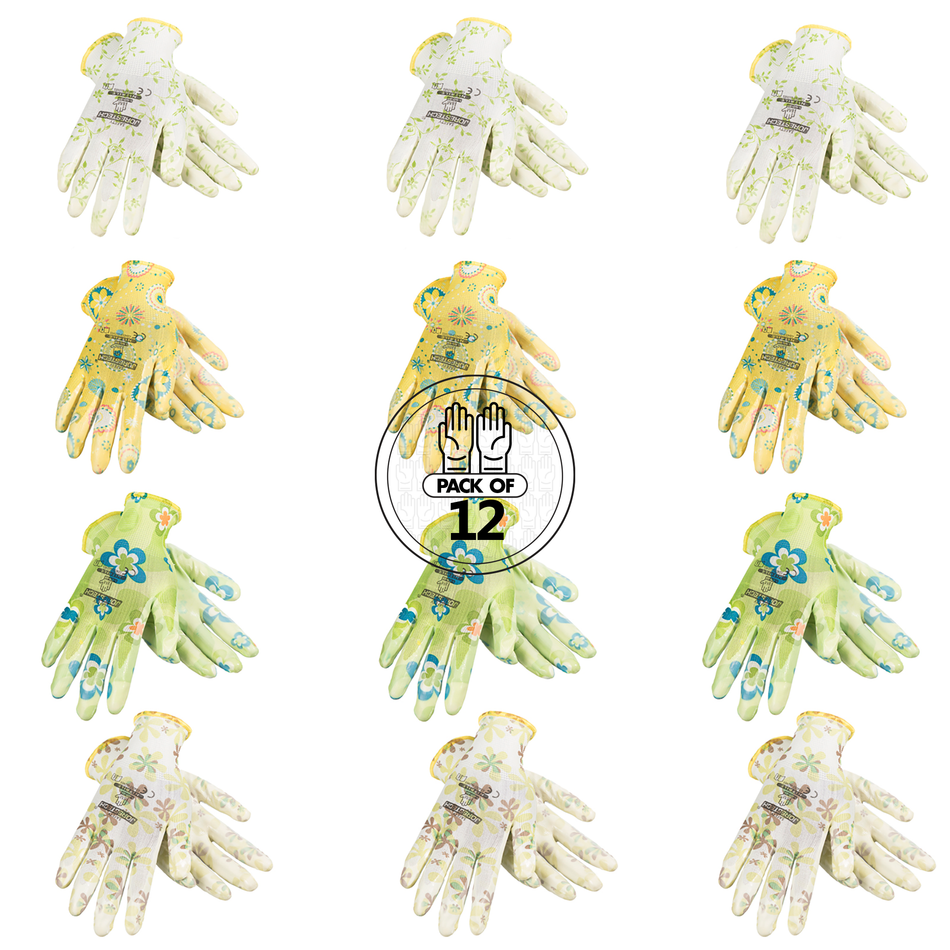 Jorestech Safety Gardening Gloves with Nitrile Dipped Palms – Pack of 12