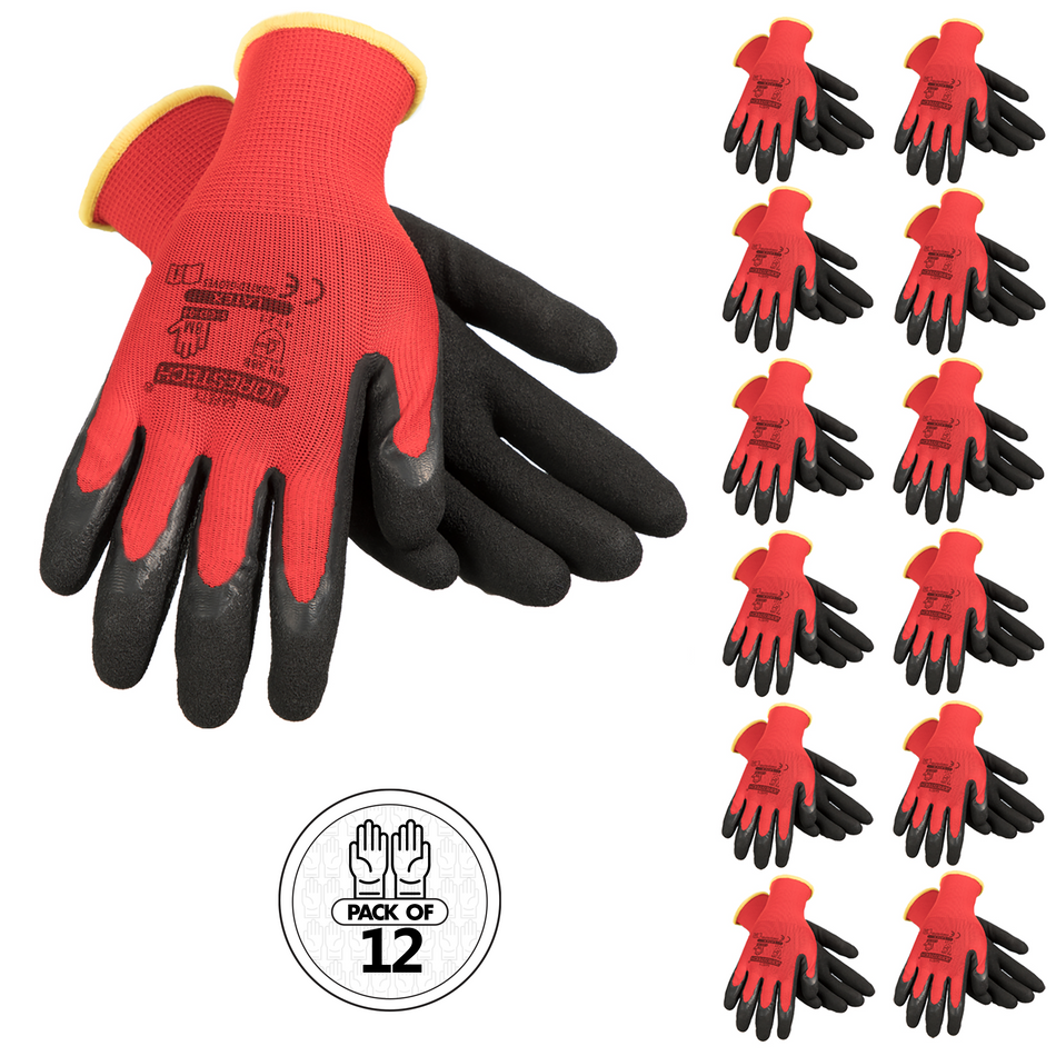 Jorestech Safety Work Gloves with Latex Dipped Palms – Pack of 12