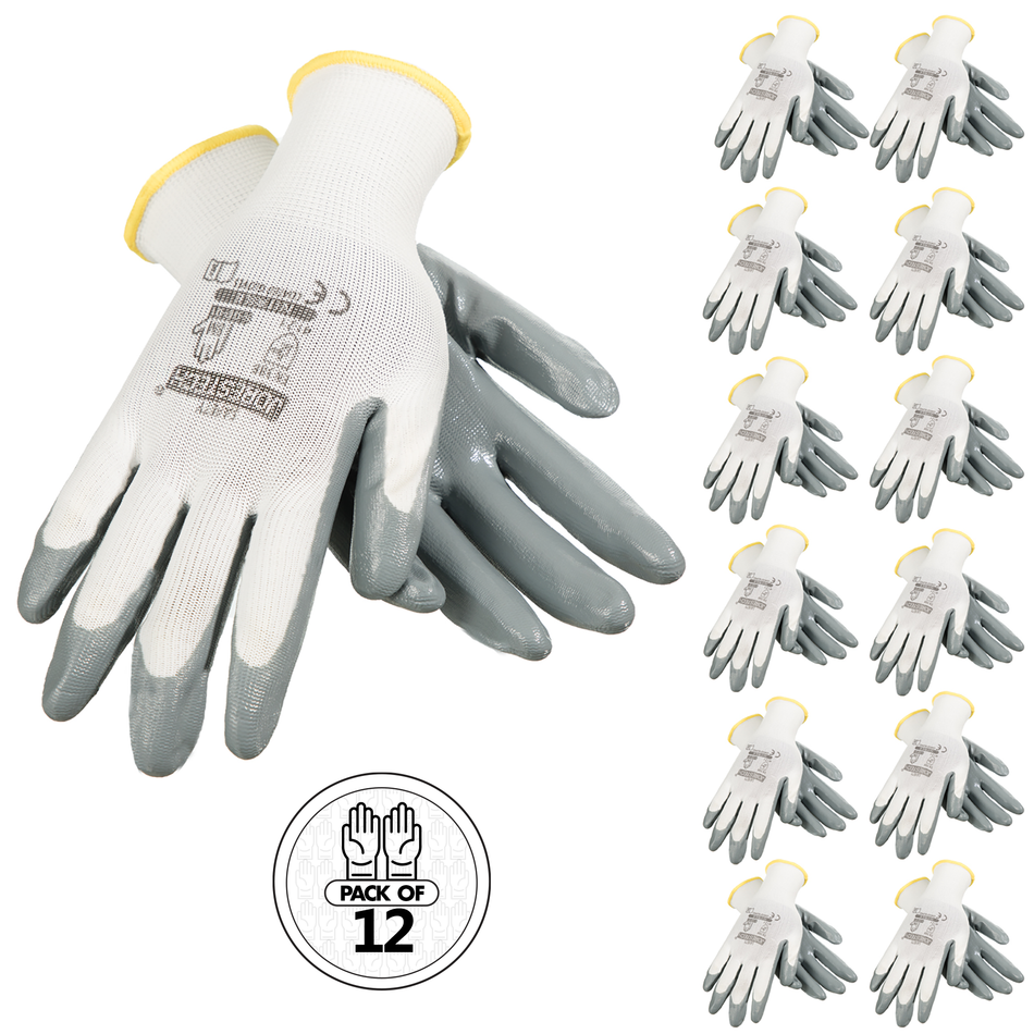 Jorestech Safety Work Gloves with Nitrile Dipped Palms – Pack of 12